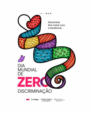 Dia Mundial de Zero Discriminação 1 de Março Conscientização PSD Editável