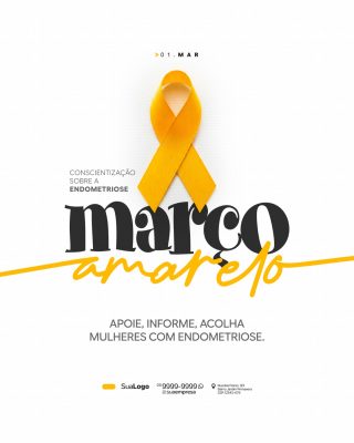 Março Amarelo Conscientização Endometriose Laço de Fita PSD Editável