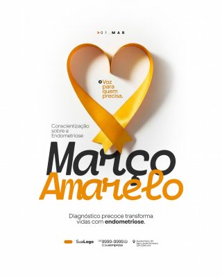 Março Amarelo Conscientização Endometriose Laço de Fita PSD Editável