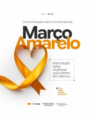 Março Amarelo Conscientização Endometriose Fita Coração PSD Editável
