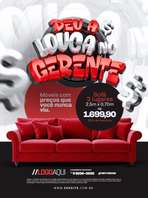 Promoção Movelaria Deu a Louca no Gerente Sofá Vermelho PSD Editável