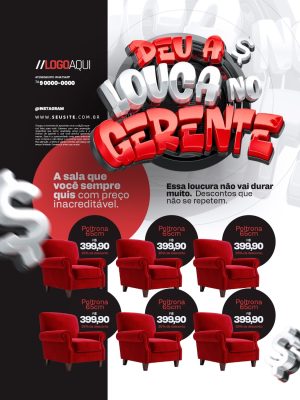 Promoção Deu a Louca no Gerente Poltronas com Desconto PSD Editável