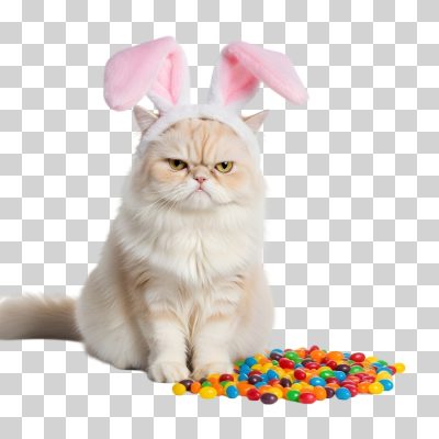 Páscoa Gato Mau Humor com Orelhas de Coelho e Doces PNG Transparente