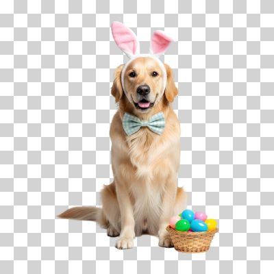 Cachorro Golden com Orelhas de Coelho e Ovos PNG Transparente