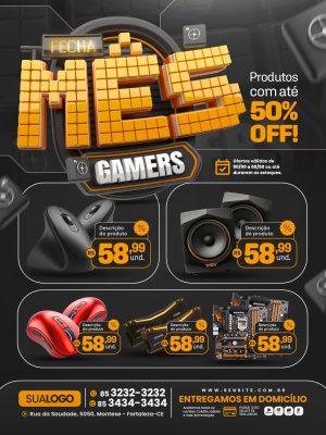 Tabloide Mês Gamers Produtos com até 50% OFF PSD Editável