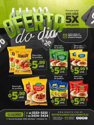 Tabloide Oferta do Dia Produtos Alimentícios Tomate e Feijão PSD Editável