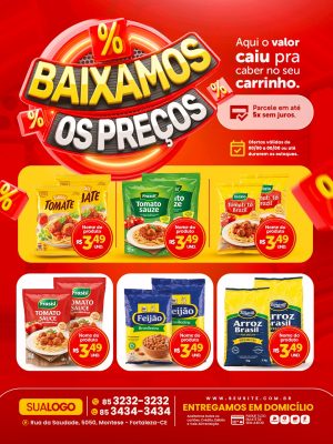 Tabloide Supermercado Baixamos os Preços Entregamos em Domicílio PSD Editável