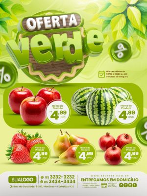 Tabloide Oferta Verde Frutas Frescas Supermercado PSD Editável