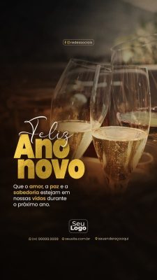 Ano Novo Feliz Ano Novo Brinde com Champanhe PSD Editável