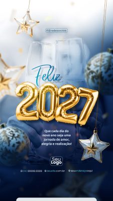 Ano Novo Feliz 2027 Post Que cada dia do novo ano PSD Editável
