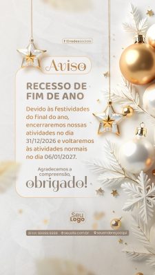 Aviso Recesso de Fim de Ano 2026/2027 PSD Editável