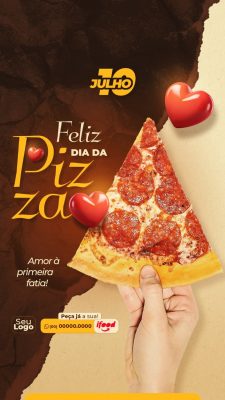 10 Julho Feliz Dia da Pizza Amor à Primeira Fatia PSD Editável