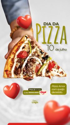 Pizza Dia da Pizza 10 de Julho Amor com Queijo Derretido PSD Editável
