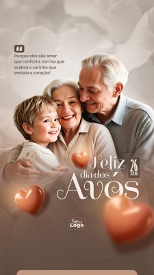 Dia dos Avós 26 Julho Feliz Poster Carinhoso PSD Editável