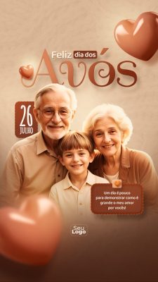 Dia dos Avós 26 Julho Saudade Amor Ícone Coração  PSD Editável