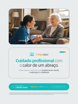 Cuidado Profissional com Calor de Um Abraço para Idosos PSD Editável