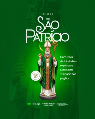 São Patrício 17 Março Arte Cristã Religiosa Trindade PSD Editável