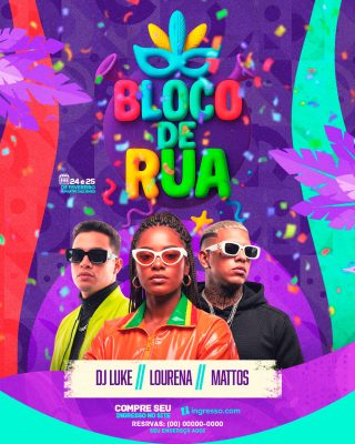 Carnaval 2025 Bloco de Rua Festa Colorida Flyer PSD Editável