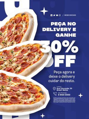 Pizza Peça no Delivery e Ganhe 30% Off PSD Editável