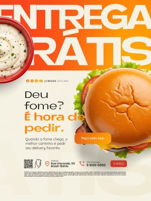 Delivery Entrega Grátis Deu Fome É Hora de Pedir PSD Editável