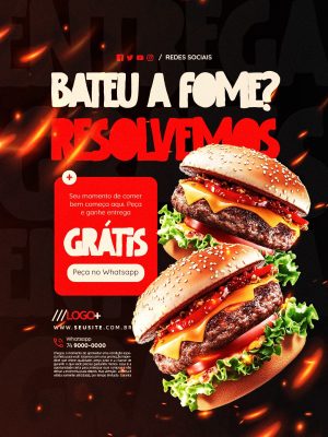 Hamburguer Bateu a Fome Resolva com Entrega Grátis PSD Editável