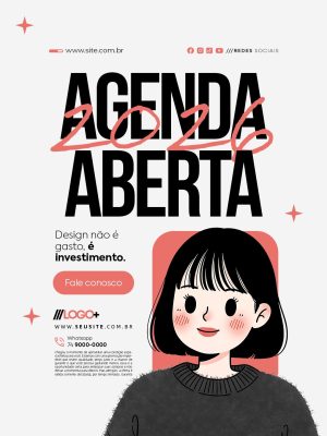 Agenda 2026 Aberta Designer Gráfico Investimento PSD Editável