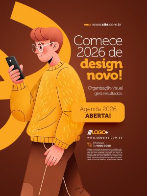 Comece 2026 de Design Novo Agenda Aberta PSD Editável