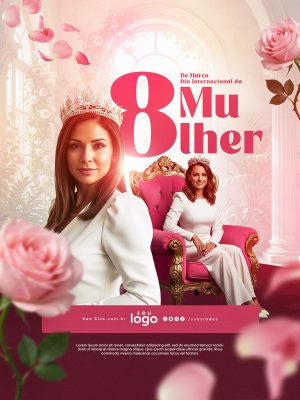 Dia Internacional da Mulher 8 de Março Celebração Elegante PSD Editável