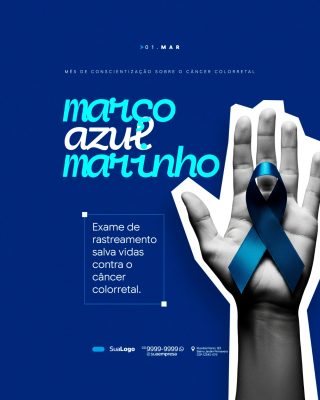 Março Azul Marinho Conscientização Câncer Colorretal PSD Editável