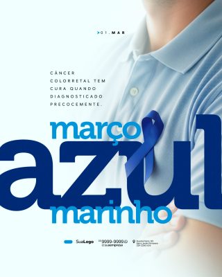 Março Azul Marinho Conscientização Câncer Colorretal PSD Editável