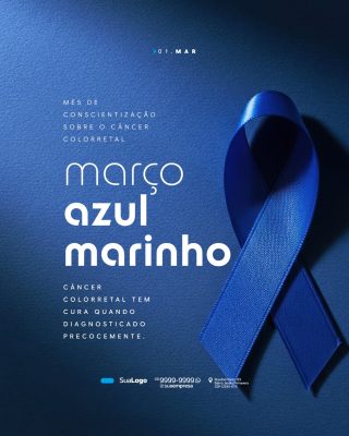 Março Azul Marinho Conscientização Câncer Colorretal Fita PSD Editável