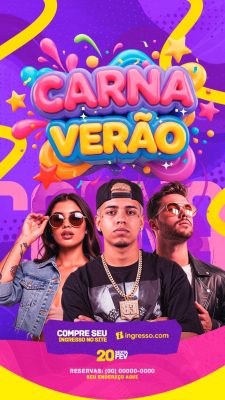 Carnaval Verão 20 Fevereiro Compre Seu Ingresso Banner PSD Editável