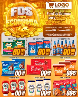 Final de Semana FDS com Economia Ofertas Supermercado PSD Editável