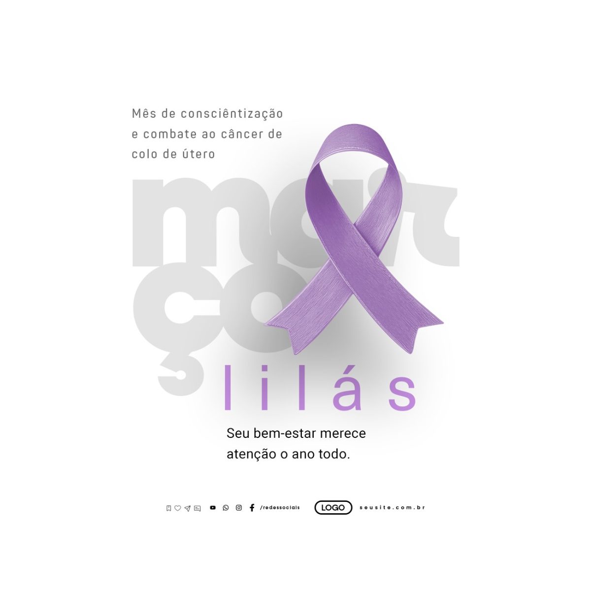 Março Lilás Prevenção do Câncer de Colo de Útero PSD Editável