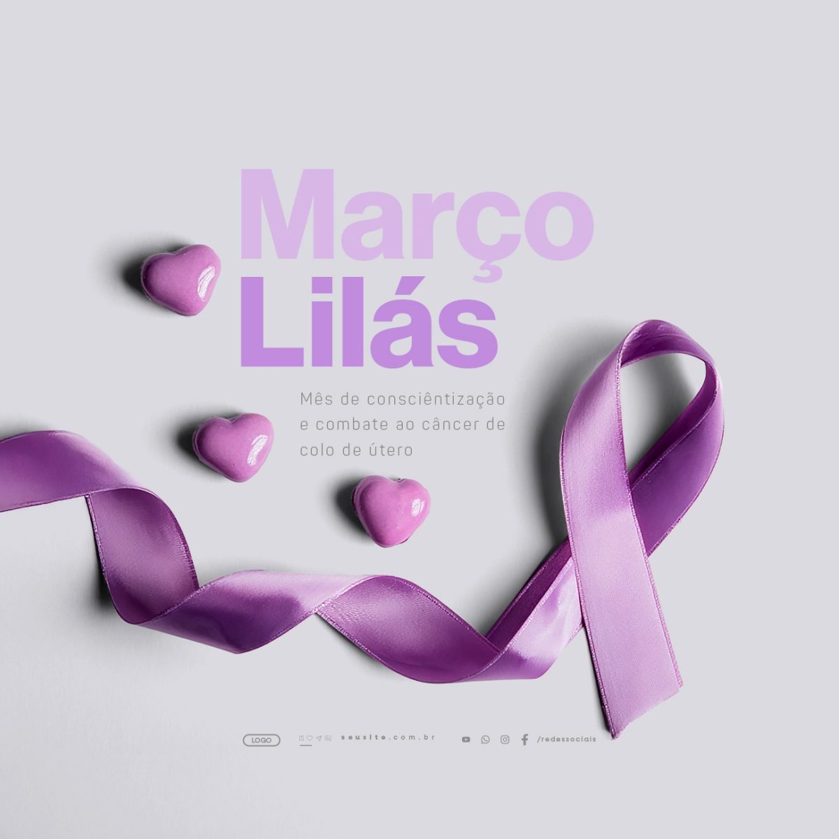 Março Lilás Conscientização e Combate ao Câncer de Colo PSD Editável