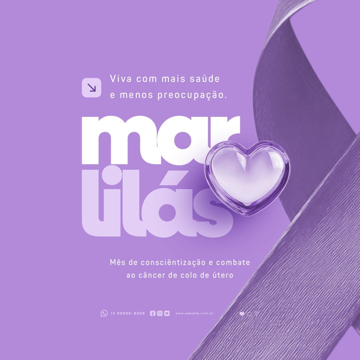 Março Lilás Mês de Conscientização e Combate ao Câncer de Colo de Útero PSD Editável