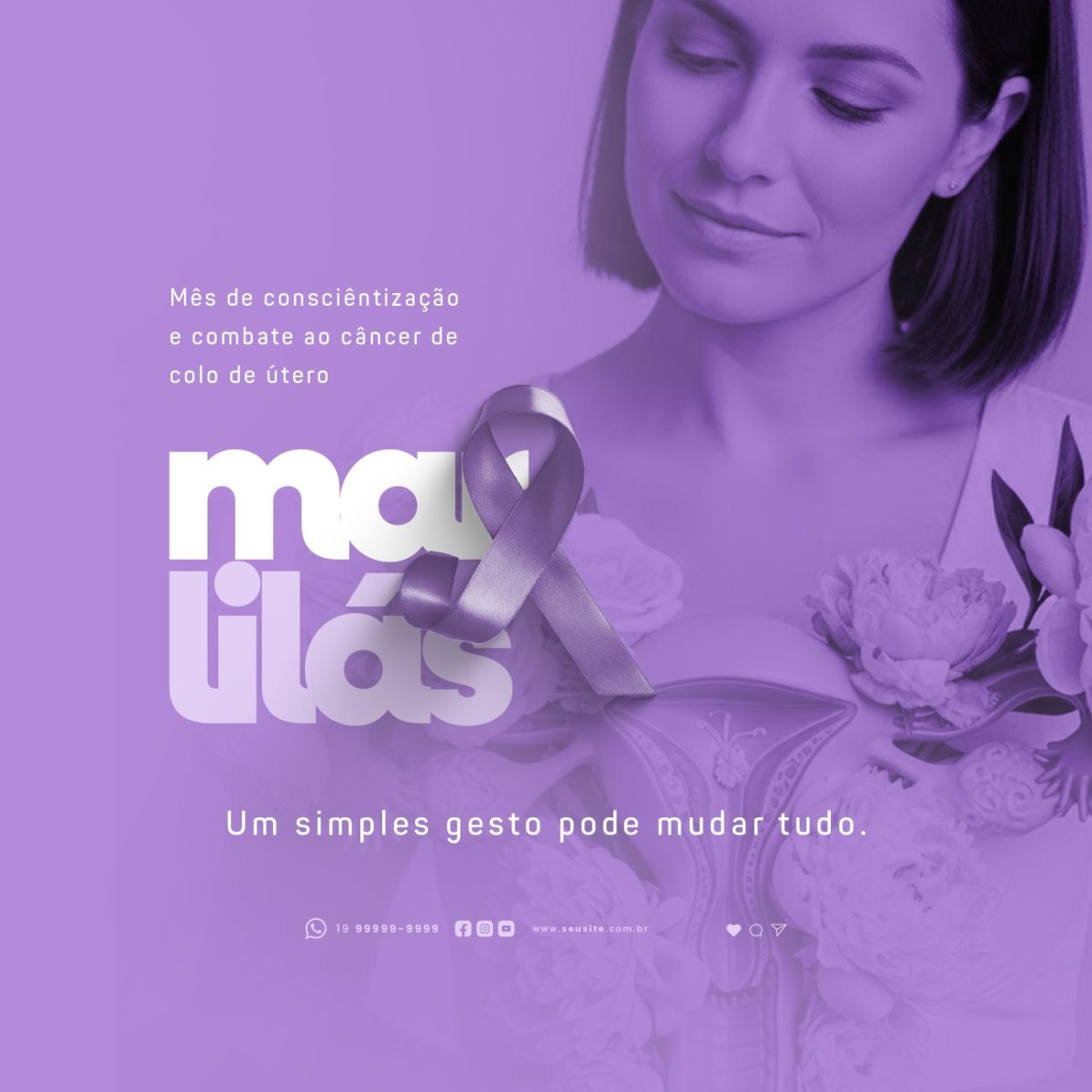 Março Lilás Conscientização Câncer de Colo de Útero PSD Editável