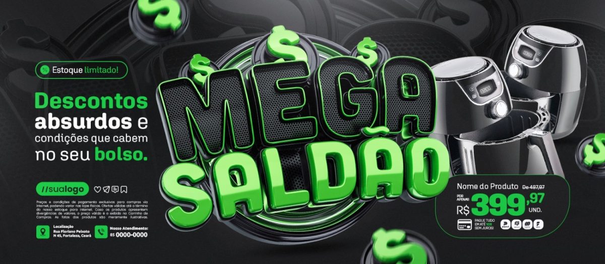 Mega Saldão Descontos Absurdos Banner PSD Editável