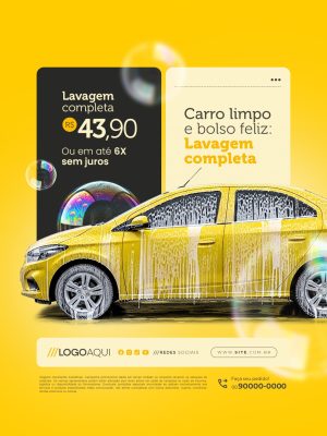 Lava jato Lavagem Completa Carro Limpo e Bolso Feliz por R$43,90 PSD Editável