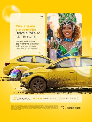 Lava jato Tire a Lama e o Confete Lavagem Pós Folia PSD Editável