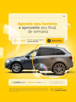 Lava jato Promoção Lavagem Agende Seu Horário Final de Semana PSD Editável