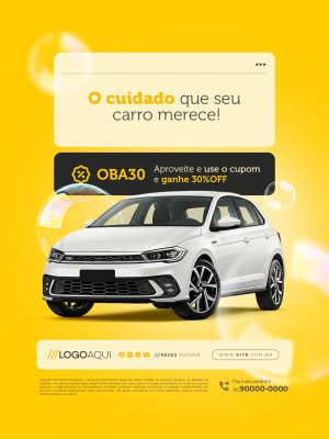 Lava jato O Cuidado Que Seu Carro Merece PSD Editável