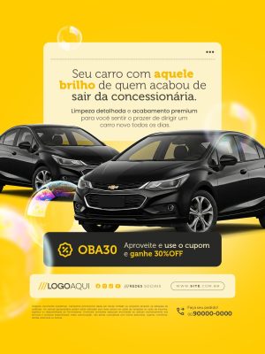 Lava jato Limpeza Detalhada Carro Novo 30% OFF PSD Editável
