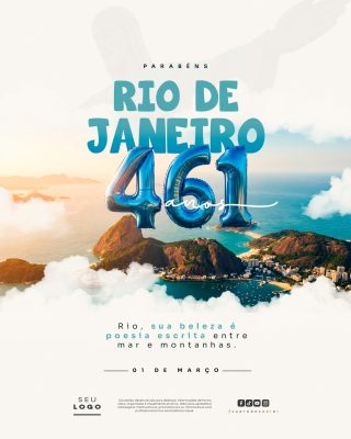 Rio de Janeiro Aniversário 461 Anos Cidade Parabéns  Celebração Festiva PSD Editável