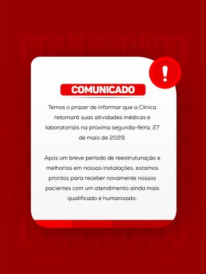 Comunicado Clínica Retorno Atividades Médicas PSD Editável