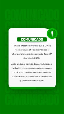Comunicado Clínica Retomada das Atividades 27 Maio PSD Editável
