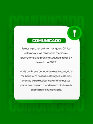Comunicado Clínica Retorno Atividades Médicas Laboratoriais PSD Editável