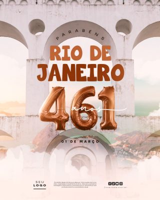 Rio de Janeiro 461 Anos 01 de Março Aniversário Cidade Parabéns PSD Editável
