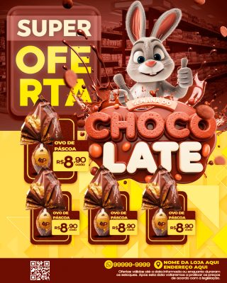 Páscoa Super Oferta Semana do Chocolate Coelho Festivo PSD Editável