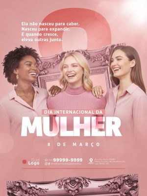 Dia Internacional da Mulher Ela Não Nasceu para Caber 8 de Março PSD Editável